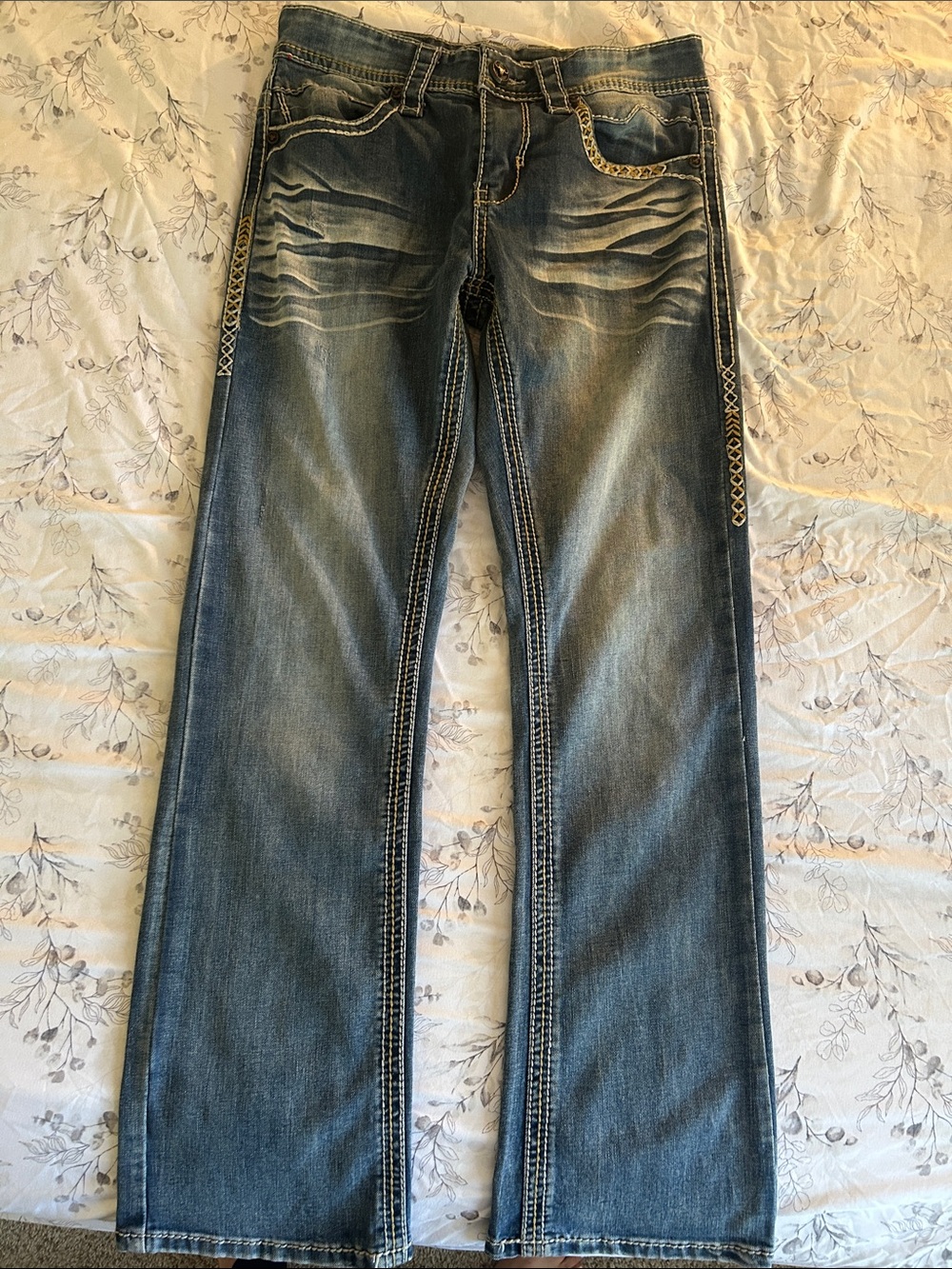 PLATINI Jeans Mens 29x30  boot cut  Denim Distressed Embroidered